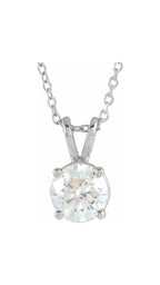 14K White 1 CT Lab-Grown Diamond Solitaire 16-18" Necklace