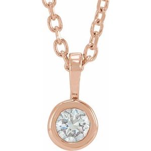 14K Rose 1/10 CT Natural Diamond Bezel-Set Solitaire 16-18" Necklace