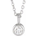 Platinum 1/6 CT Natural Diamond Bezel-Set Solitaire 16-18" Necklace