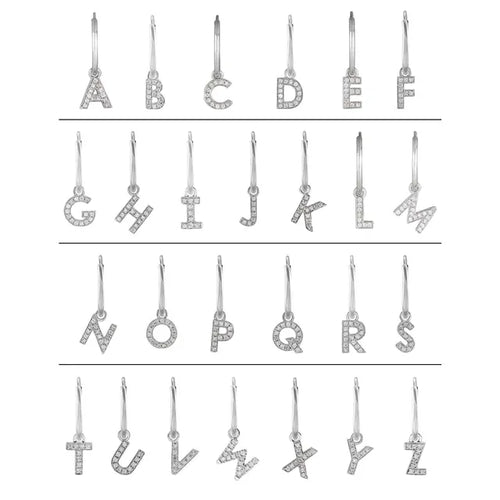 14K White .05 CTW Natural Diamond Single Initial A Hoop Earring