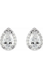 14K White 4x2.5 mm Pear 1/4 CTW Natural Diamond Halo-Style Earrings