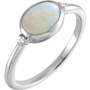 Sterling Silver Natural Ethiopian Opal & .03 CTW Natural Diamond Ring