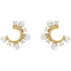 14K Yellow Cultured White Freshwater Pearl & 1/3 CTW Natural Diamond Hoop Earrings