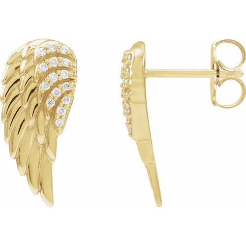 14K Yellow .07 CTW Natural Diamond Angel Wing Earrings