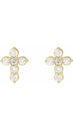 14K Yellow 1/6 CTW Natural Diamond Cross Earrings