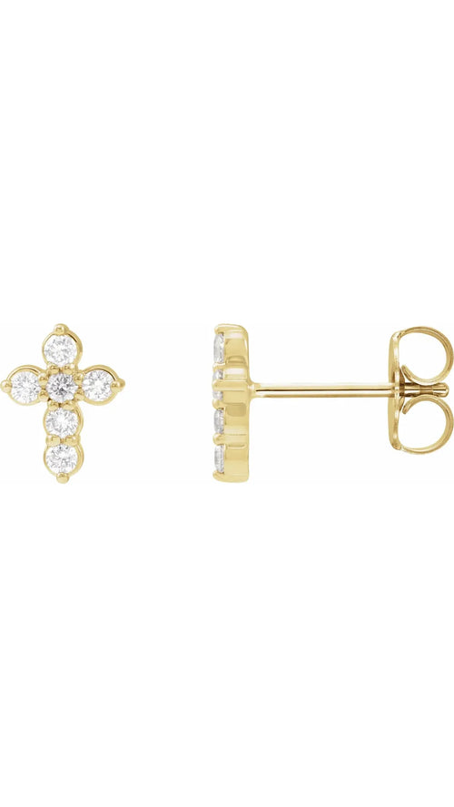 14K Yellow 1/6 CTW Natural Diamond Cross Earrings
