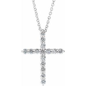 14K White 3/4 CTW Lab-Grown Diamond Cross 16-18" Necklace