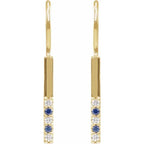 14K Yellow Natural Blue Sapphire & .08 CTW Natural Diamond Bar Earrings