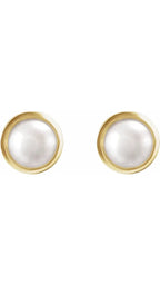 14K Yellow 5 mm Cultured White Akoya Pearl Stud Earrings