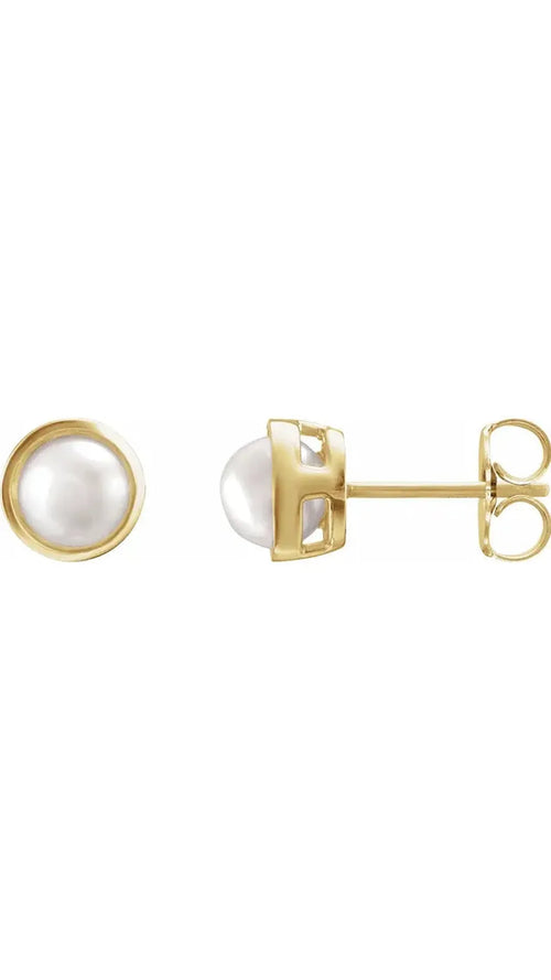 14K Yellow 5 mm Cultured White Akoya Pearl Stud Earrings