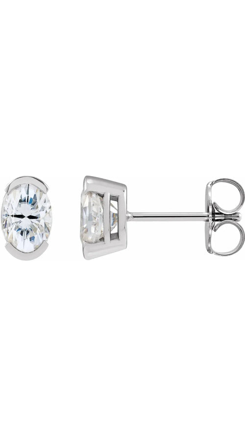 14K White 6x4 mm Lab-Grown Moissanite Stud Earrings
