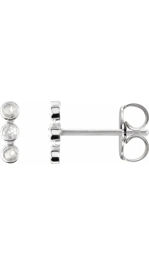 14K White Rose-Cut .05 CTW Natural Diamond Three-Stone Bar Earrings