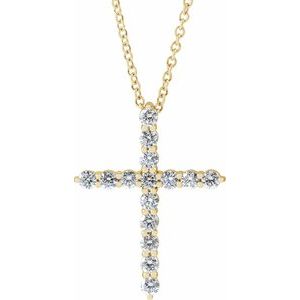 14K Yellow 1/2 CTW Lab-Grown Diamond Cross 16-18" Necklace