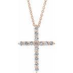 14K Rose 3/4 CTW Lab-Grown Diamond Cross 16-18" Necklace