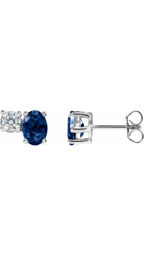 14K White Lab-Grown Blue Sapphire & 1/2 CTW Lab-Grown Diamond Earrings