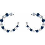 14K White Natural Blue Sapphire & 1/3 CTW Natural Diamond Hoop Earrings
