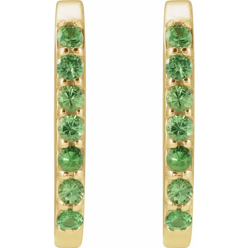 14K Yellow Natural Tsavorite Garnet 14 mm Hoop Earrings