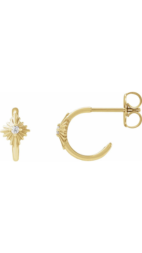 14K Yellow .03 CTW Natural Diamond 10 mm Starburst Hoop Earrings