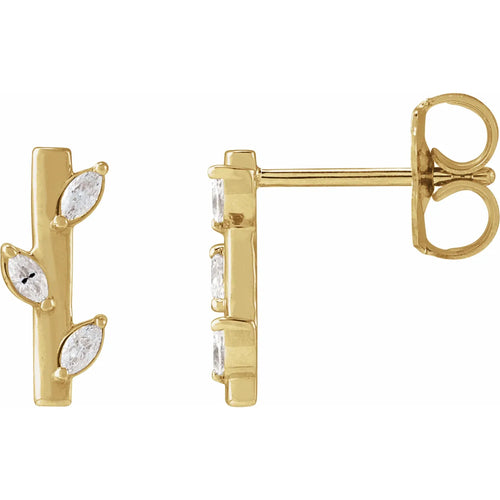 14K Yellow 1/10 CTW Natural Diamond Floral Bar Earrings