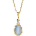 14K Yellow 6 mm Natural Rainbow Moonstone & .03 CT Natural Diamond Cabochon 16-18" Necklace