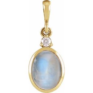 14K Yellow 10x8 mm Natural Rainbow Moonstone & .03 CT Natural Diamond Cabochon Pendant