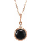 14K Rose 8 mm Natural Black Onyx & .03 CT Natural Diamond Cabochon 16-18" Necklace