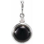 14K White 6 mm Natural Black Onyx & .03 CT Natural Diamond Cabochon Pendant