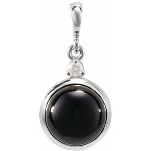 14K White 6 mm Natural Black Onyx & .03 CT Natural Diamond Cabochon Pendant