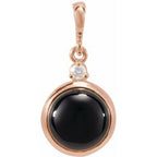 14K Rose 8 mm Natural Black Onyx & .03 CT Natural Diamond Cabochon Pendant