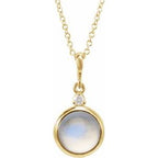 14K Yellow 8 mm Natural Rainbow Moonstone & .03 CT Natural Diamond Cabochon 16-18" Necklace