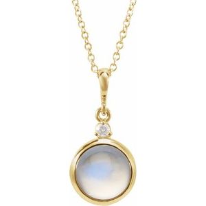 14K Yellow 8 mm Natural Rainbow Moonstone & .03 CT Natural Diamond Cabochon 16-18" Necklace
