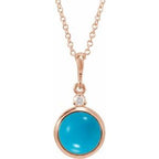 14K Rose 6 mm Natural Turquoise & .03 CT Natural Diamond Cabochon 16-18" Necklace