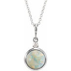 14K White 6 mm Natural White Opal & .03 CT Natural Diamond Cabochon 16-18" Necklace
