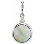 Sterling Silver 8 mm Natural White Opal & .03 CT Natural Diamond Pendant