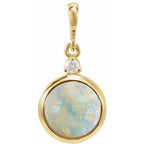 14K Yellow 6 mm Natural White Opal & .03 CT Natural Diamond Pendant
