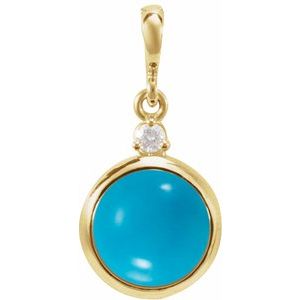 14K Yellow 6 mm Natural Turquoise & .03 CT Natural Diamond Pendant