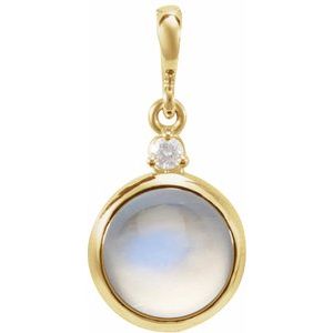 14K Yellow 6 mm Natural Rainbow Moonstone & .03 CT Natural Diamond Pendant