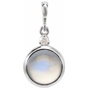14K White 6 mm Natural Rainbow Moonstone & .03 CT Natural Diamond Pendant