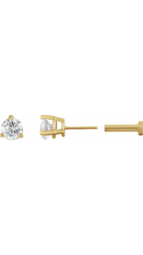 14K Yellow 1/5 CT Natural Diamond Press Fit Back Stud Earring