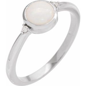Sterling Silver Natural White Opal & .03 CTW Natural Diamond Ring