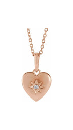 14K Rose .015 CT Natural Diamond Heart 16-18" Necklace