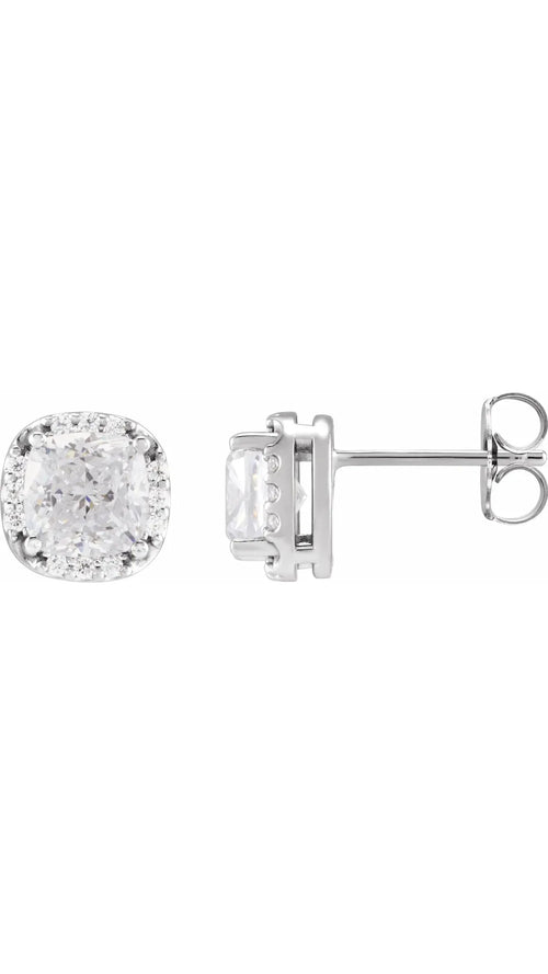 14K White Lab-Grown Moissanite & 1/10 CTW Natural Diamond Halo-Style Earrings