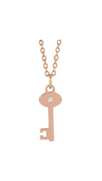 14K Rose .0025 CT Natural Diamond Key 16-18" Necklace