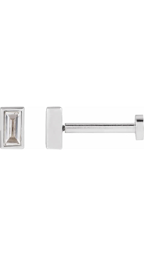 14K White .07 CT Natural Diamond Press Fit Back Stud Earring