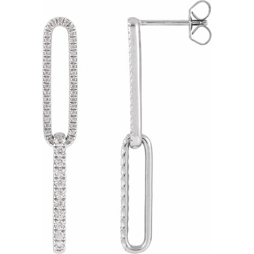 14K White 1/2 CTW Lab-Grown Diamond Elongated Link Earrings