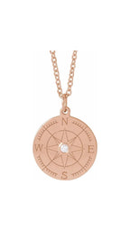 14K Rose .015 CT Natural Diamond Compass 16-18" Necklace