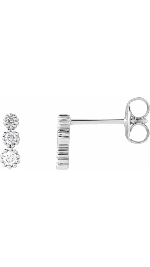 14K White 1/8 CTW Natural Diamond Three-Stone Earrings