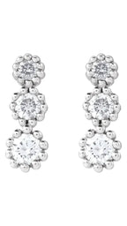 14K White 1/8 CTW Natural Diamond Three-Stone Earrings
