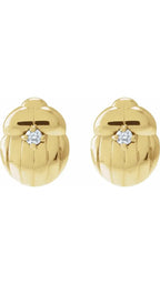 14K Yellow .03 CTW Natural Diamond Scarab Insect Earring