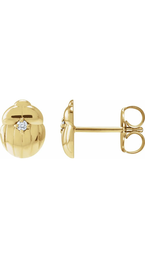 14K Yellow .03 CTW Natural Diamond Scarab Insect Earring